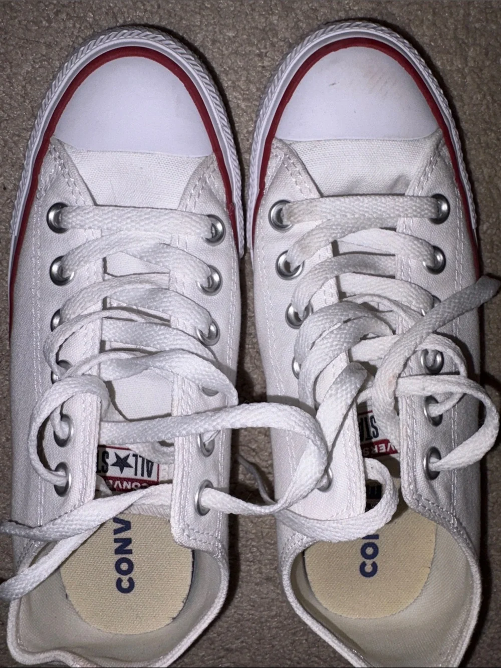 Converse Kids White Canvas Low Top Sneakers with Red Trim